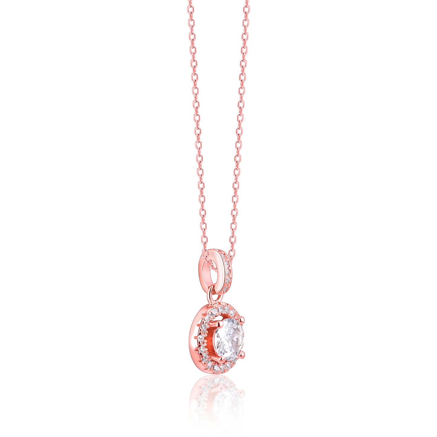 Ornate Solitaire Zircon Rose Gold Pendant with Link Chain