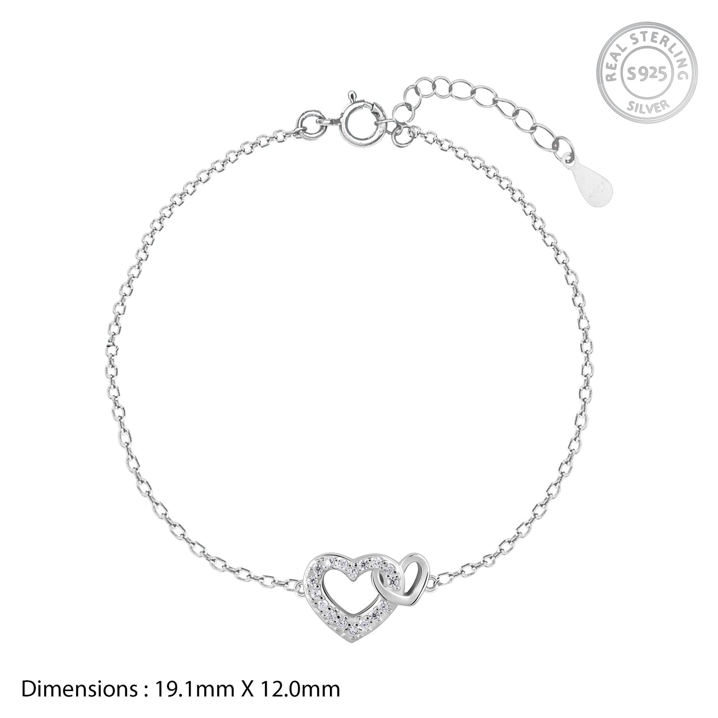 Enchanted Love Silver Duo Hearts Bracelet