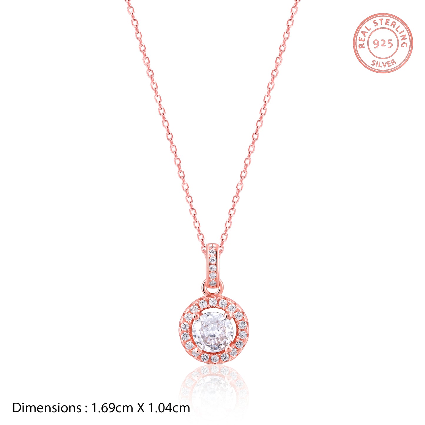 Ornate Solitaire Zircon Rose Gold Pendant with Link Chain