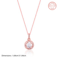 Ornate Solitaire Zircon Rose Gold Pendant with Link Chain