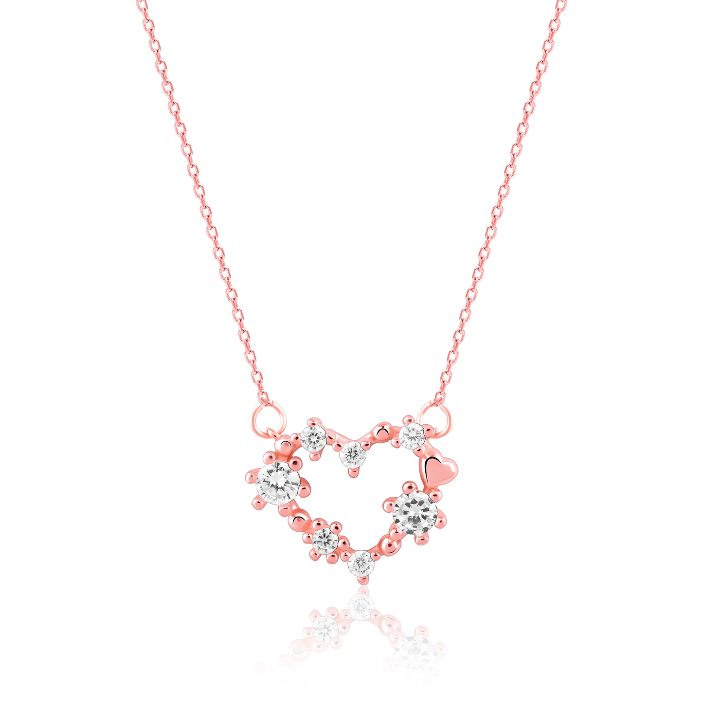 Silver Romantic Heart Rose Gold Pendant with Link Chain