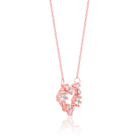 Silver Romantic Heart Rose Gold Pendant with Link Chain