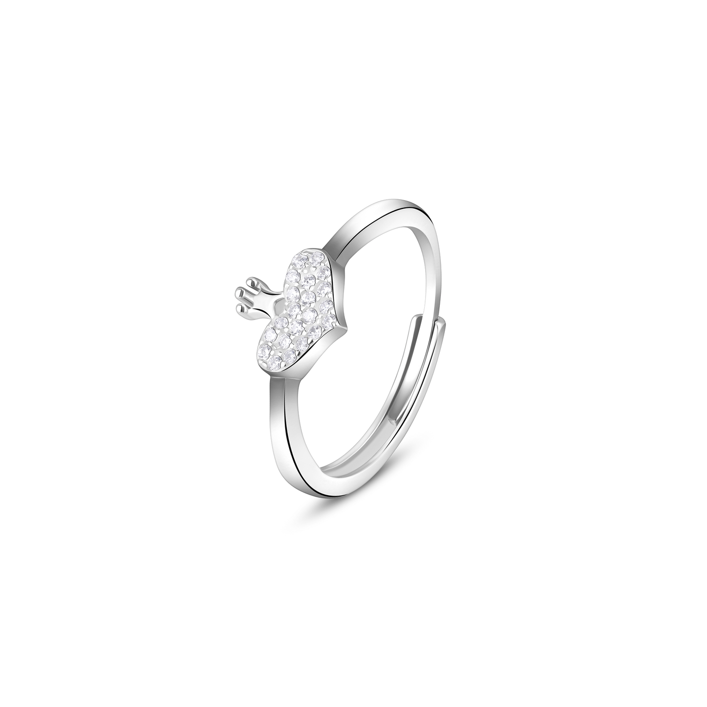 Royal Heart Crown Silver Ring