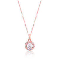 Ornate Solitaire Zircon Rose Gold Pendant with Link Chain