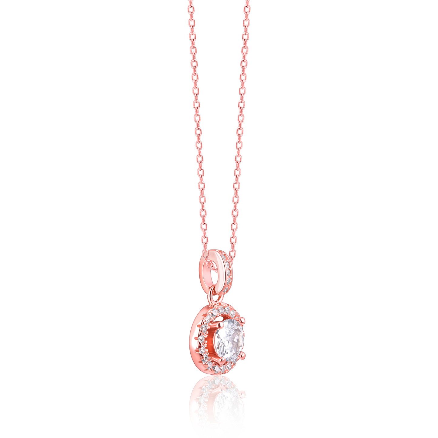 Ornate Solitaire Zircon Rose Gold Pendant with Link Chain