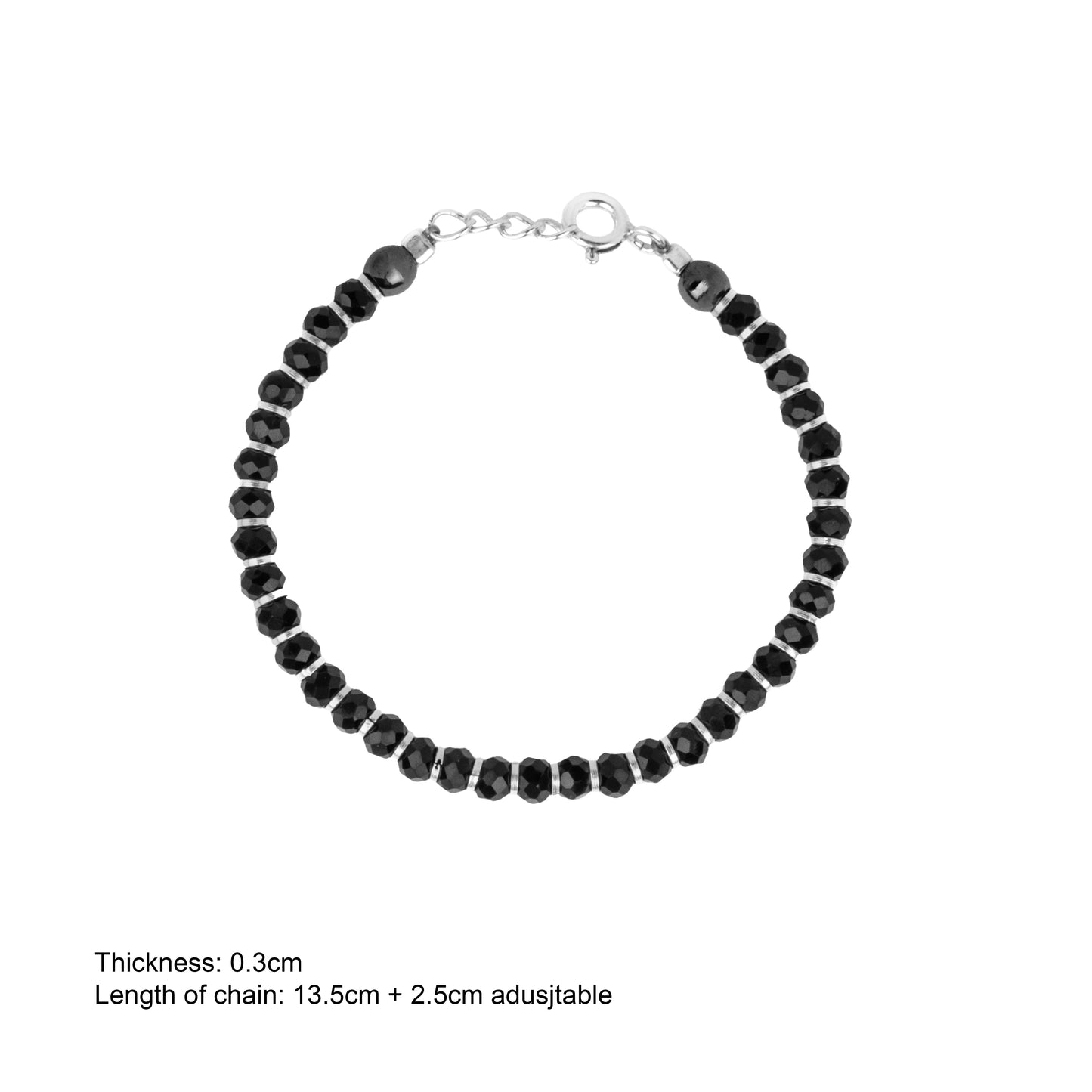 Black Beads Silver Kids Bracelet