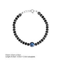 Evil Eye Black Beaded Silver Kids Bracelet