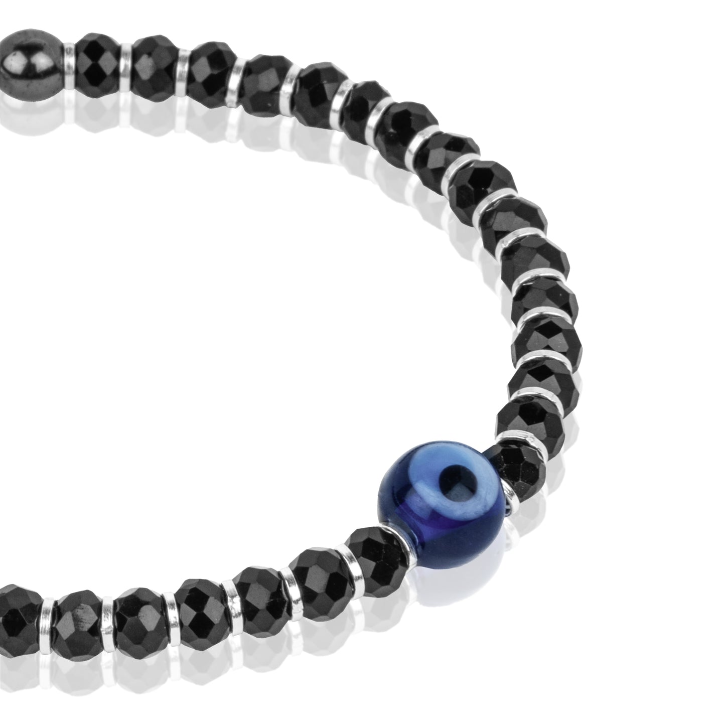 Evil Eye Black Beaded Silver Kids Bracelet