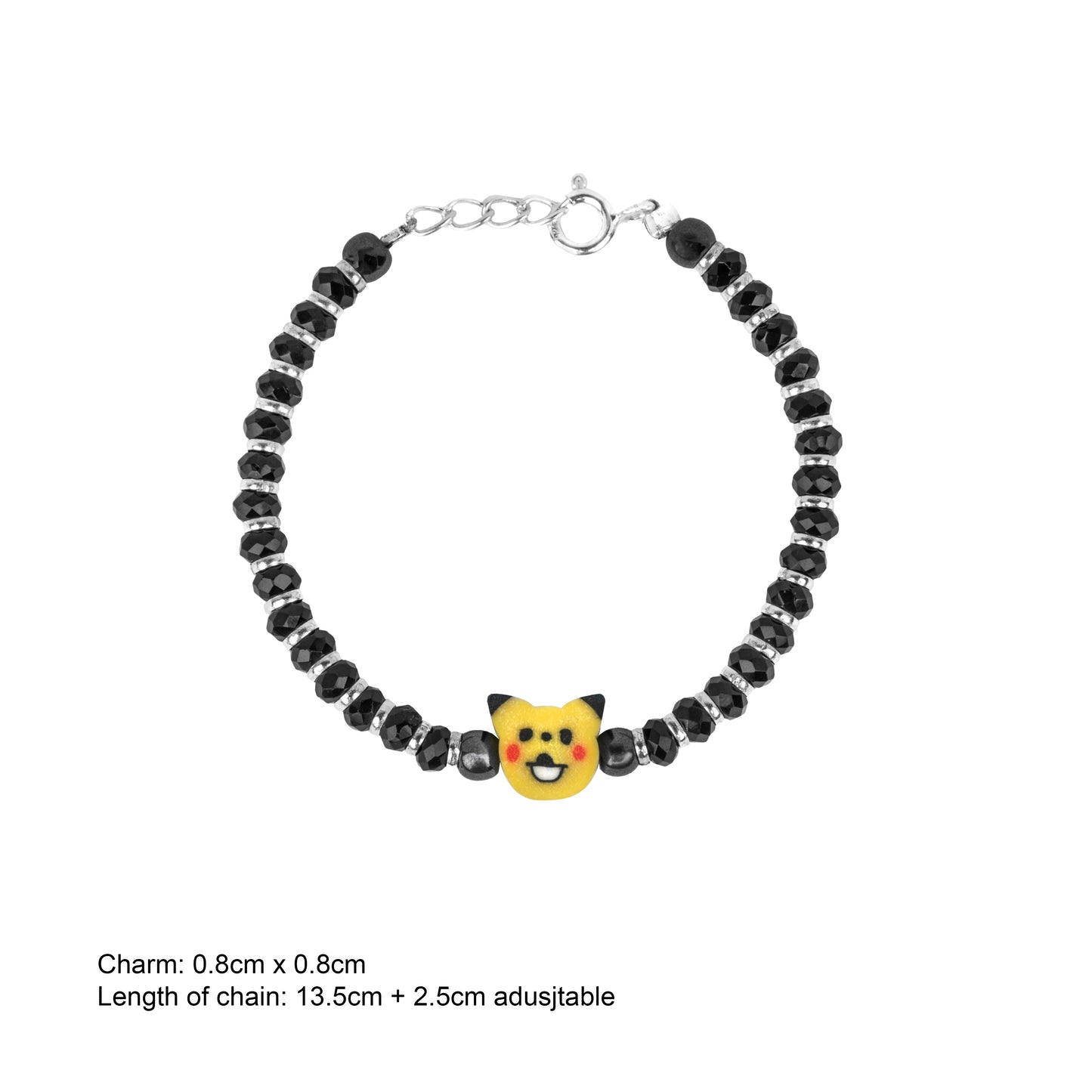 Kitty Smile Black Beaded Silver Kids Bracelets