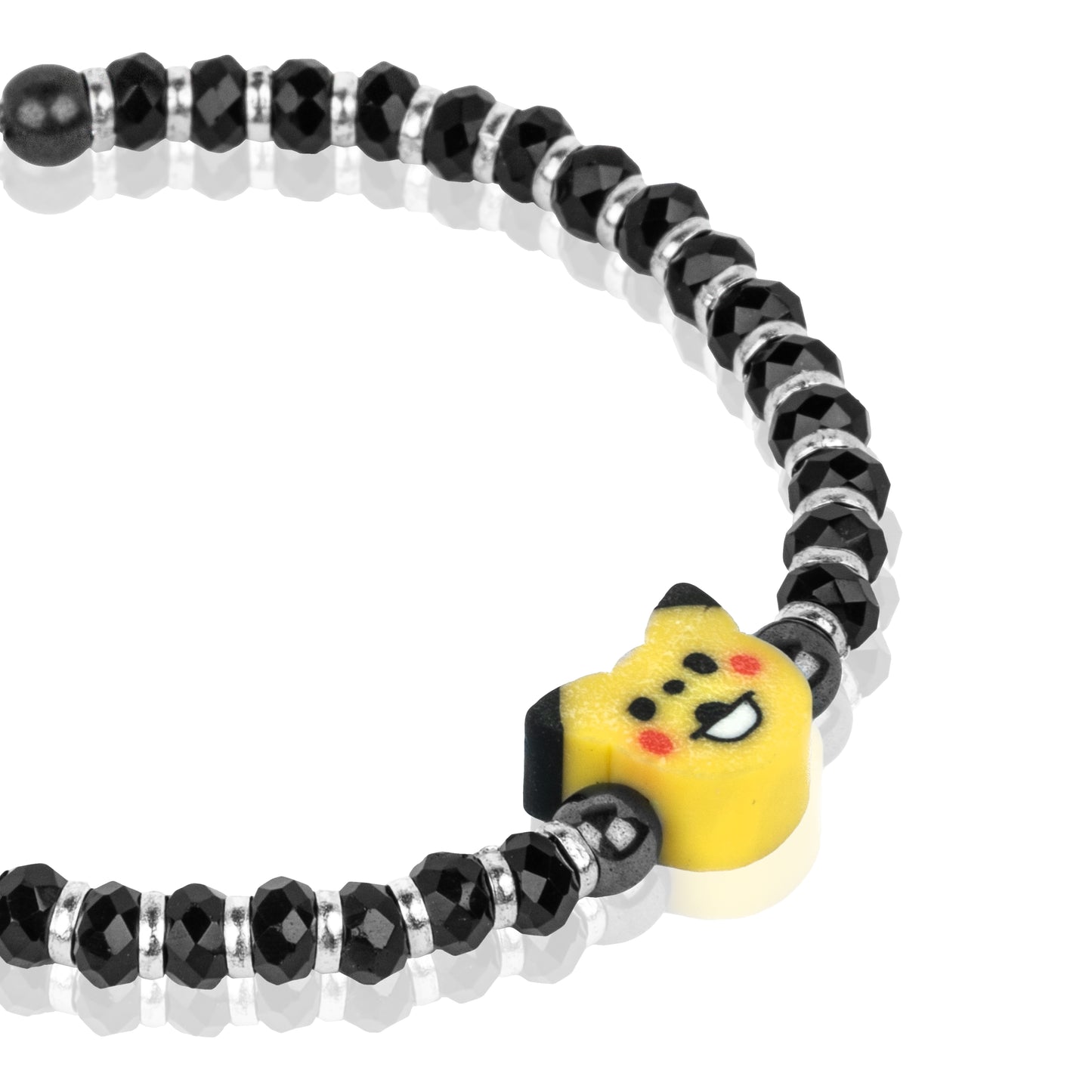 Kitty Smile Black Beaded Silver Kids Bracelets