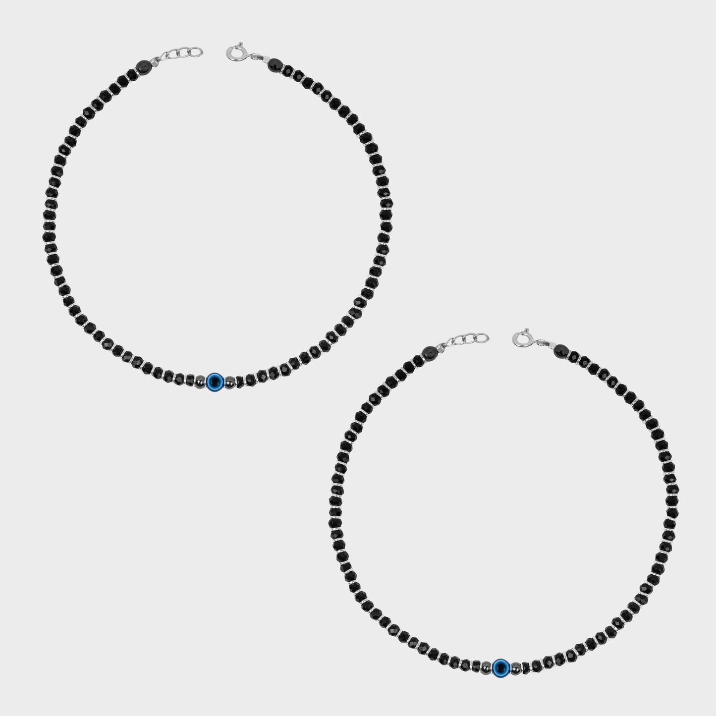 Evil Eye Black Beads Silver Anklet