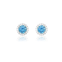 Silver Zircon Aquamarine Orchid Studs