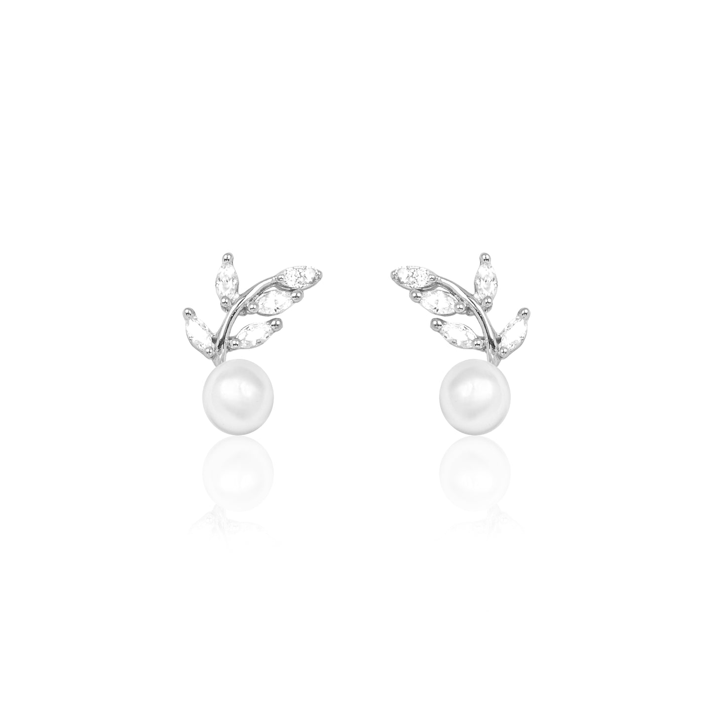 Silver Leaf Pearl Studs