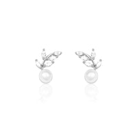 Silver Leaf Pearl Studs