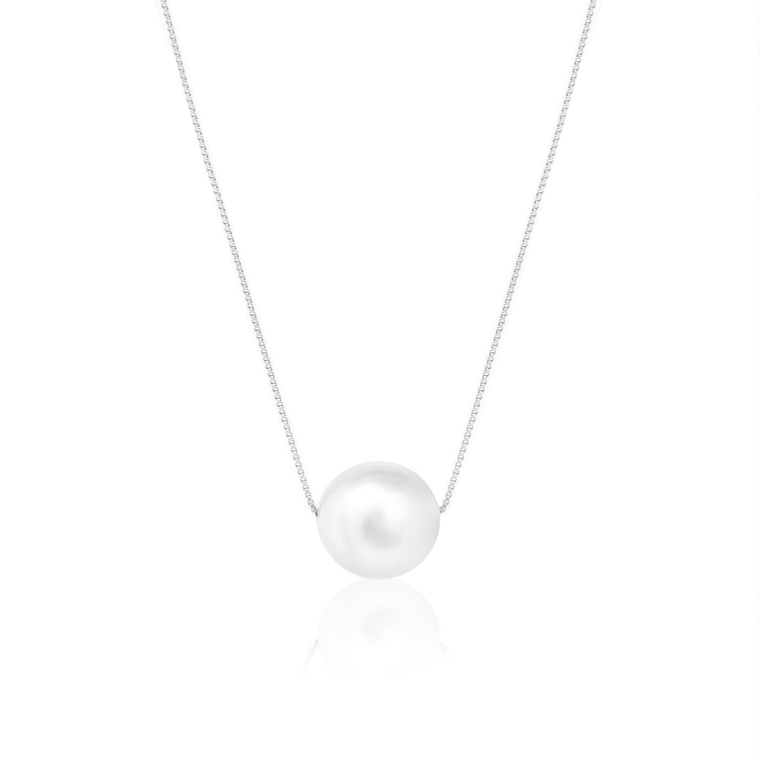 Silver Pearl Pendant with Link Chain