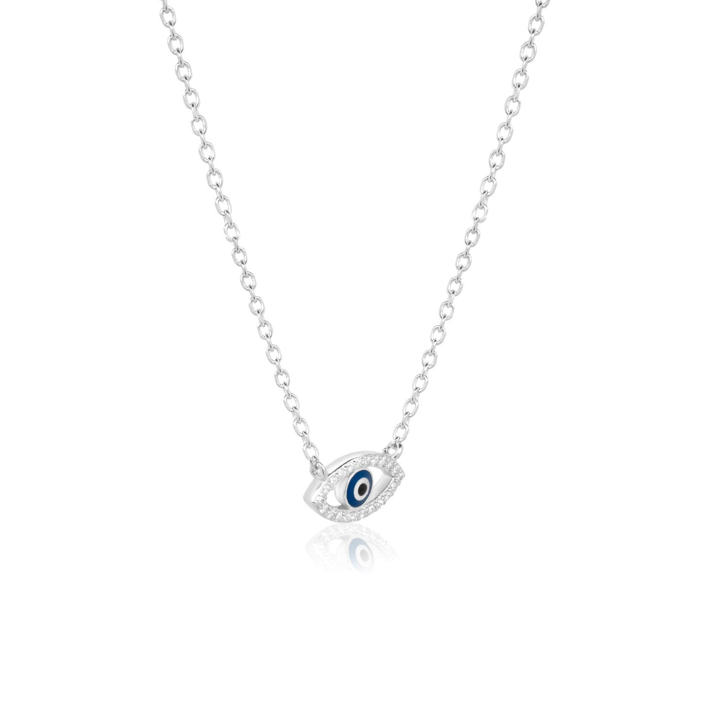 Silver Evil Eye Pendant with Link Chain