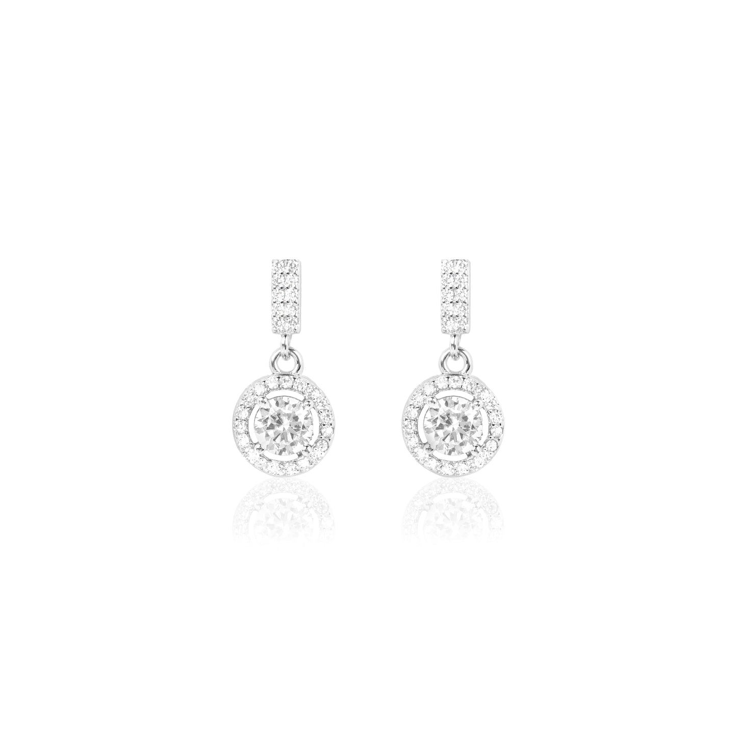 Silver Solitiare Zircon Hanging Ornate Drop Earrings