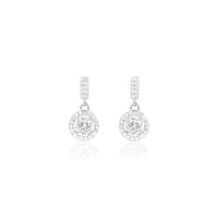 Silver Solitiare Zircon Hanging Ornate Drop Earrings