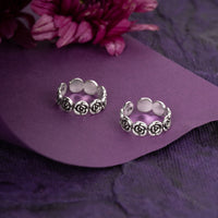 Silver Oxidized Rose Toe Rings