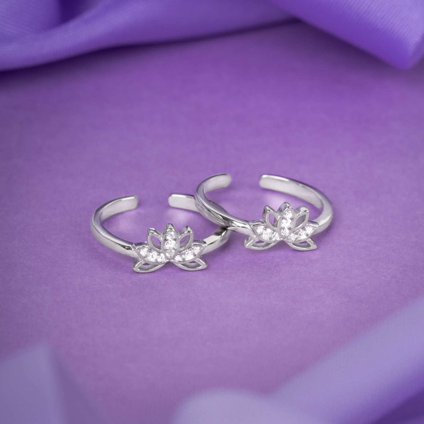 Silver Opulent Lotus Toe Rings