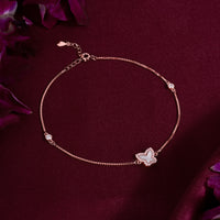 Rose Gold Solitaire Zircon Butterfly Charm Anklet