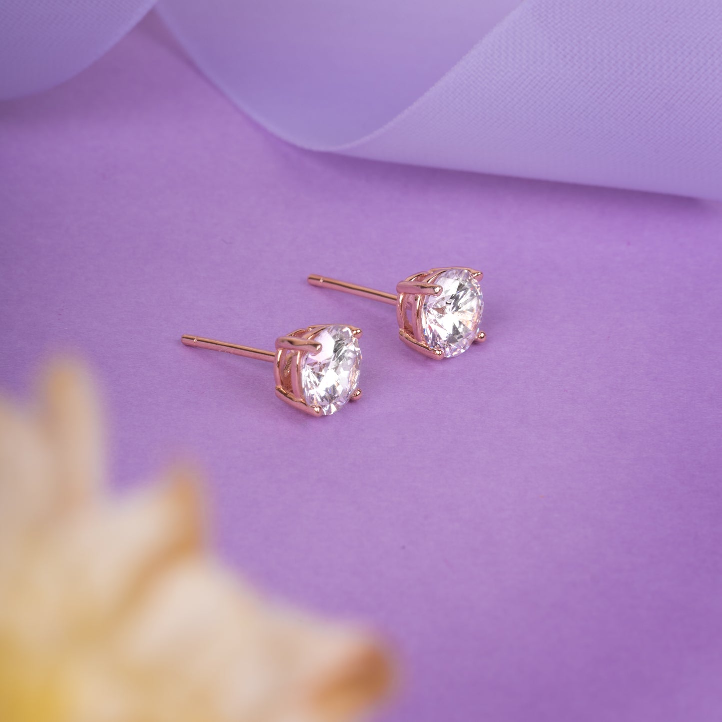 Rose Gold Solitaire Round Studs