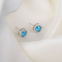 Silver Zircon Aquamarine Orchid Studs