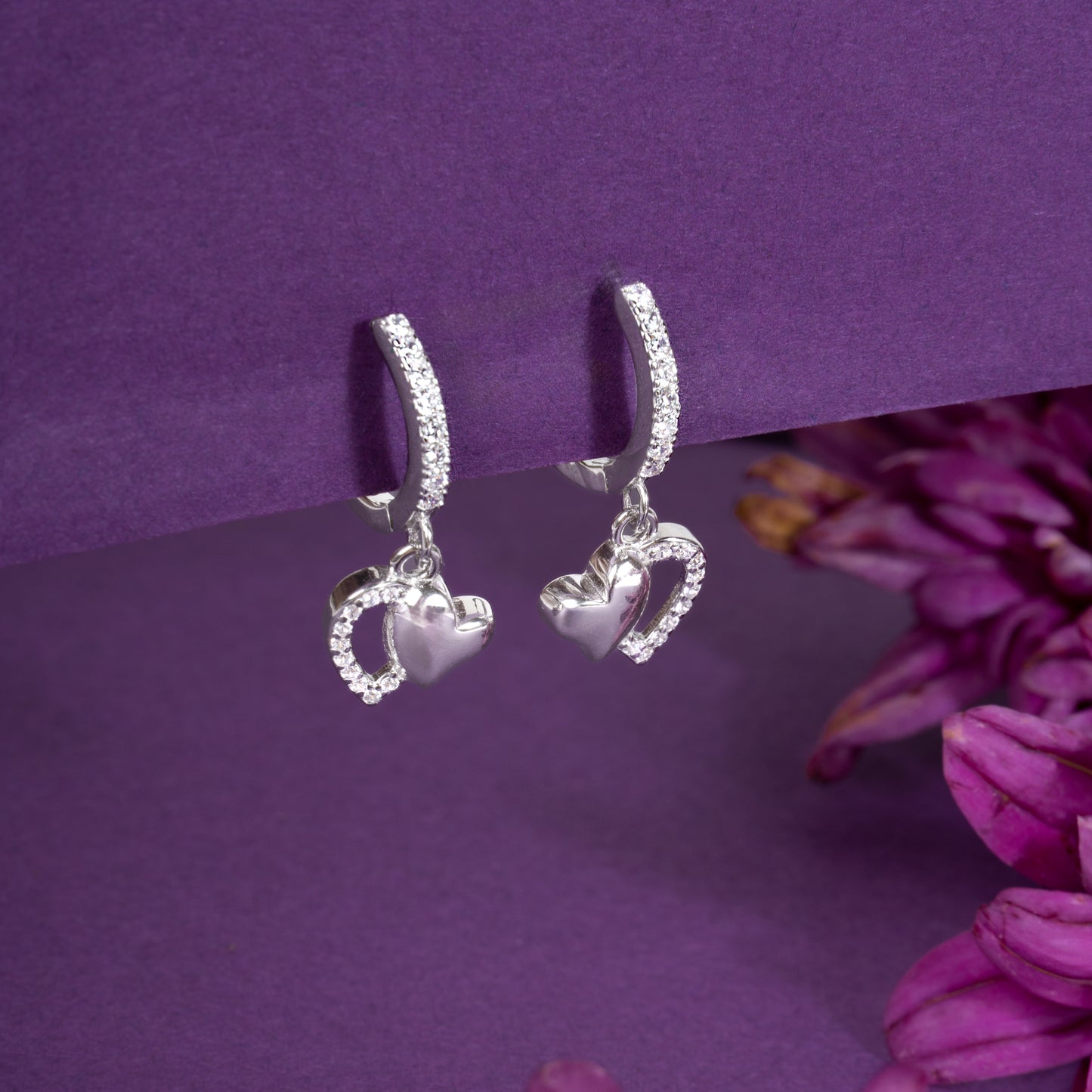 Silver Hanging Heart Hoop earrings