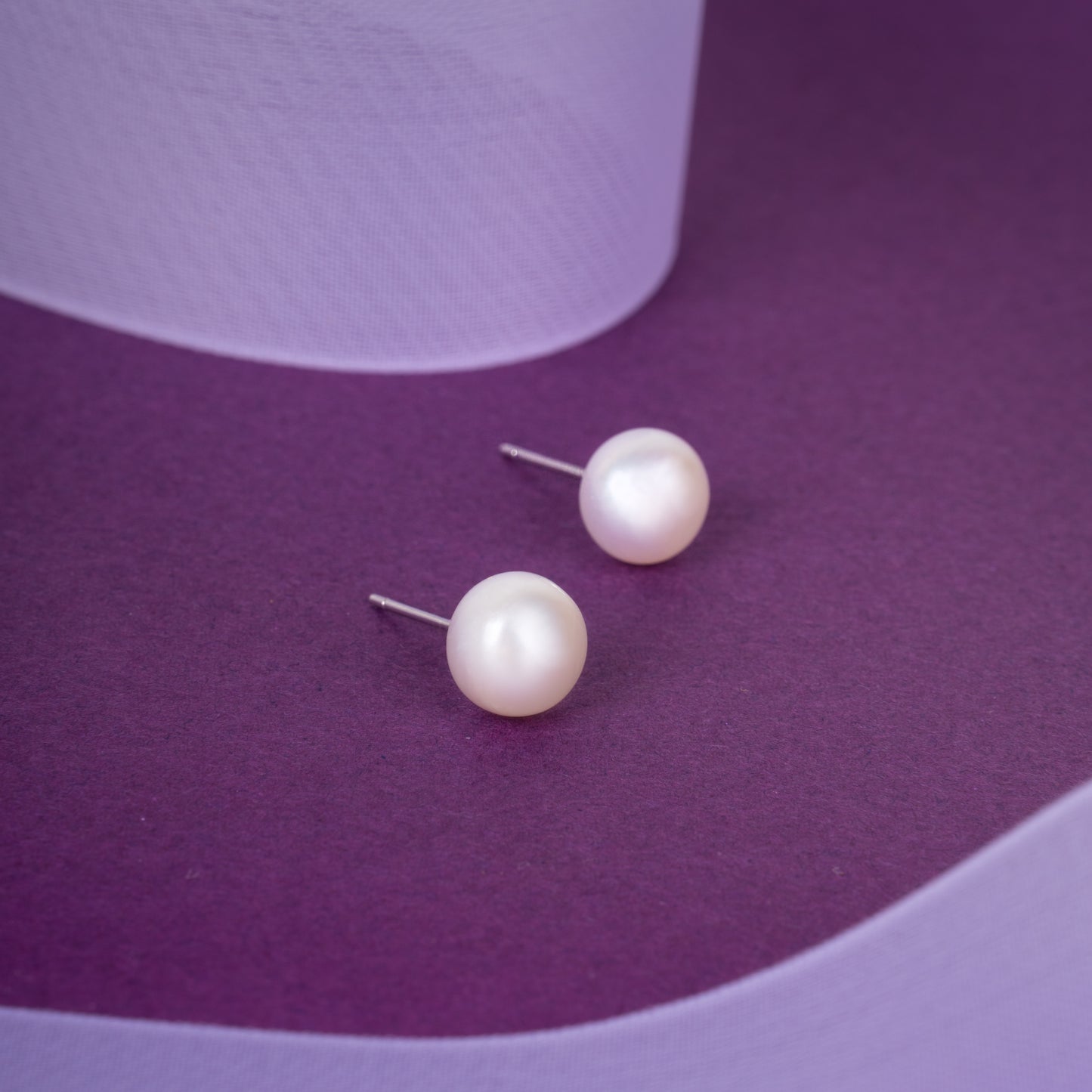 Silver White Pearl Button Studs