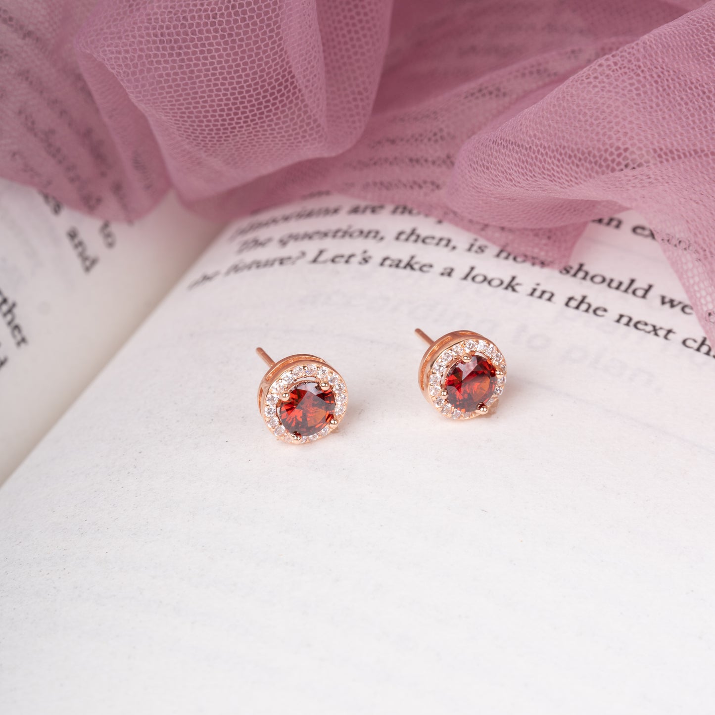 Rose Gold Dark Rose Orchid Zircon Studs