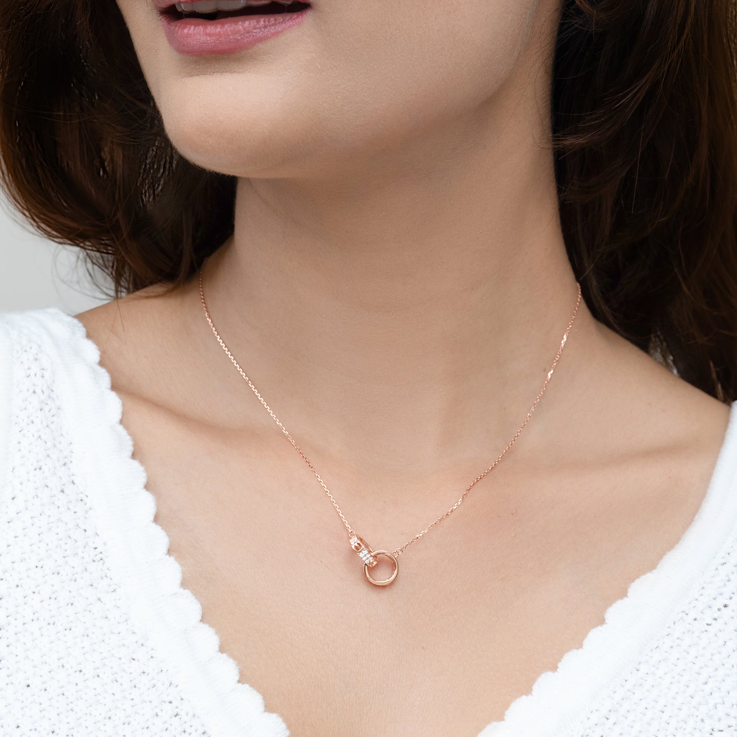 Rose Gold Interlocked Pendant with Link Chain