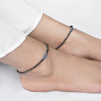 Evil Eye Black Beads Silver Anklet