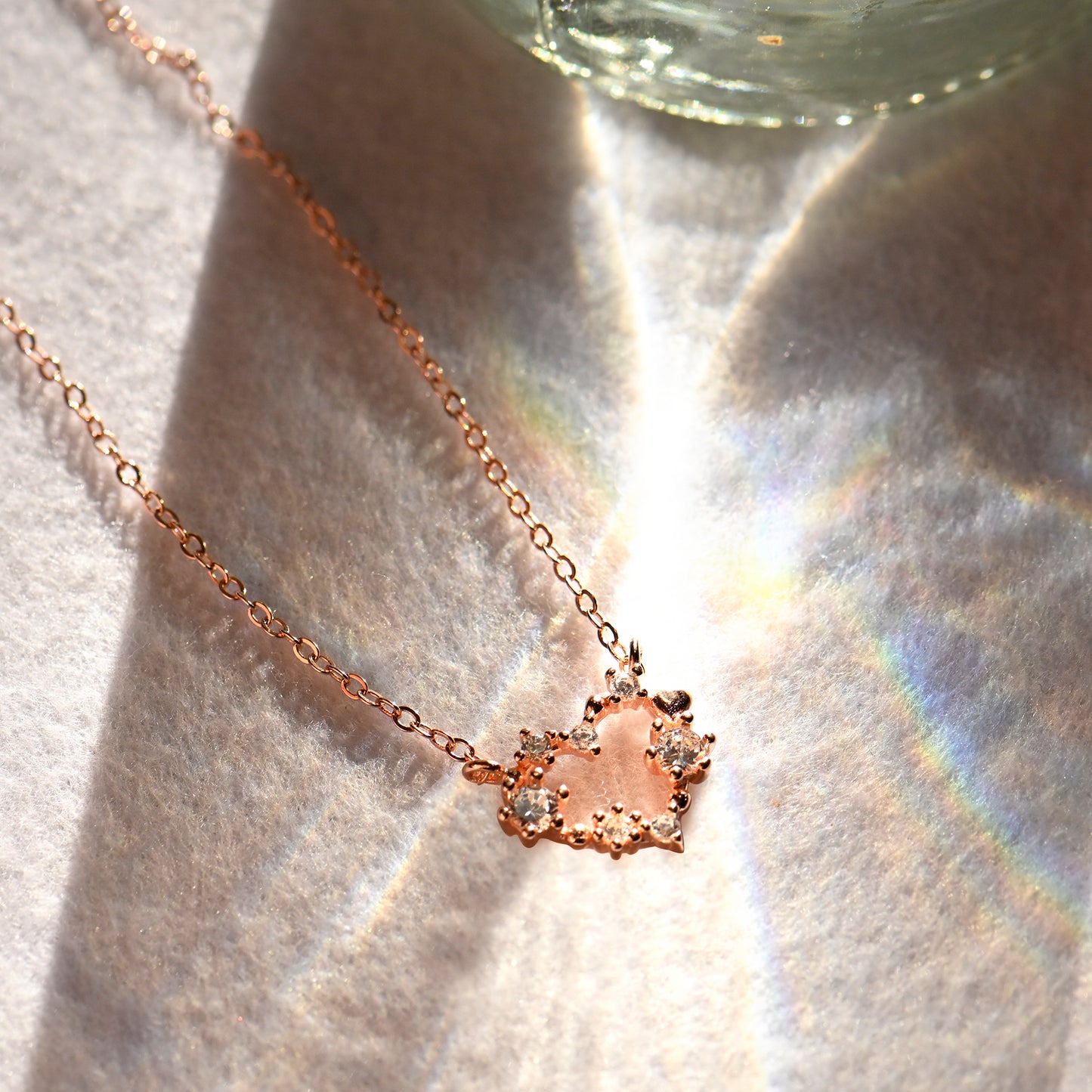 Silver Romantic Heart Rose Gold Pendant with Link Chain