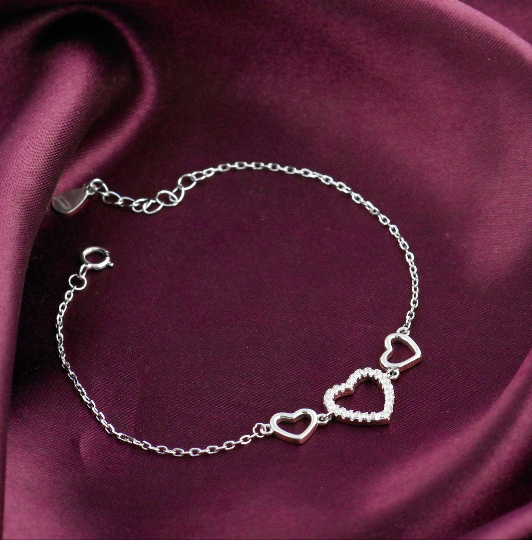 Triple Heart Connection Silver Bracelet