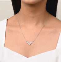 Signature V-Shaped Silver Pendant with Link Chain