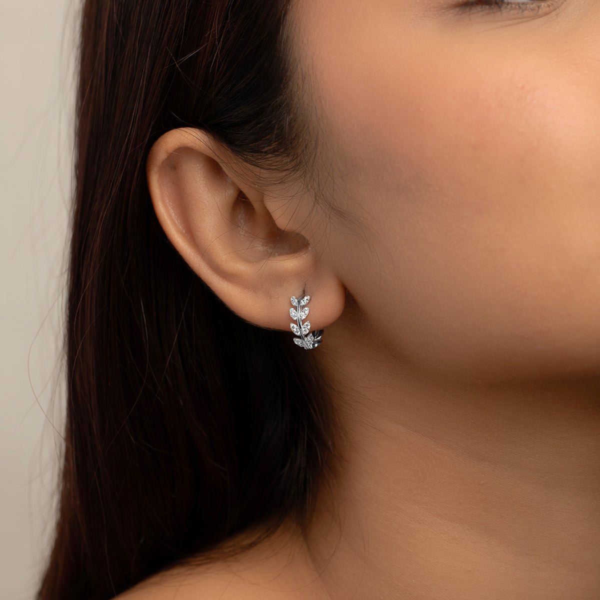 RACHIVA 925 Silver CZ Leaf Huggie Hoop Earrings for Women