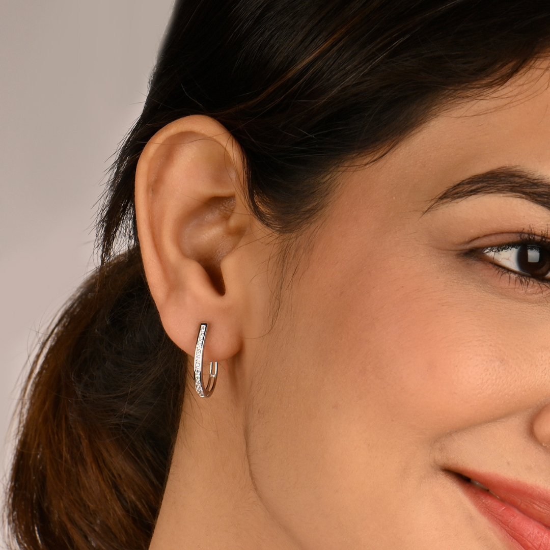 Delicate Dainty Zircon Mini Hoop Silver Earrings