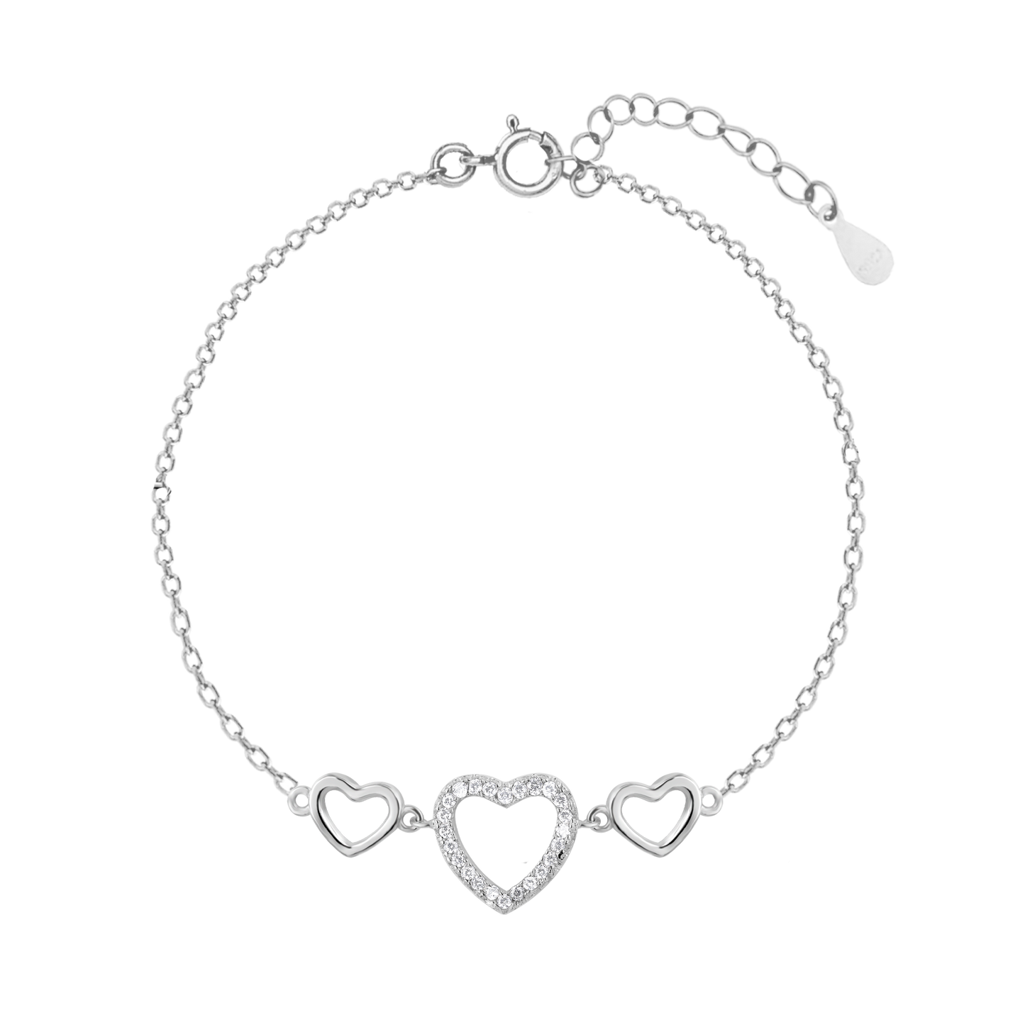 Triple Heart Connection Silver Bracelet