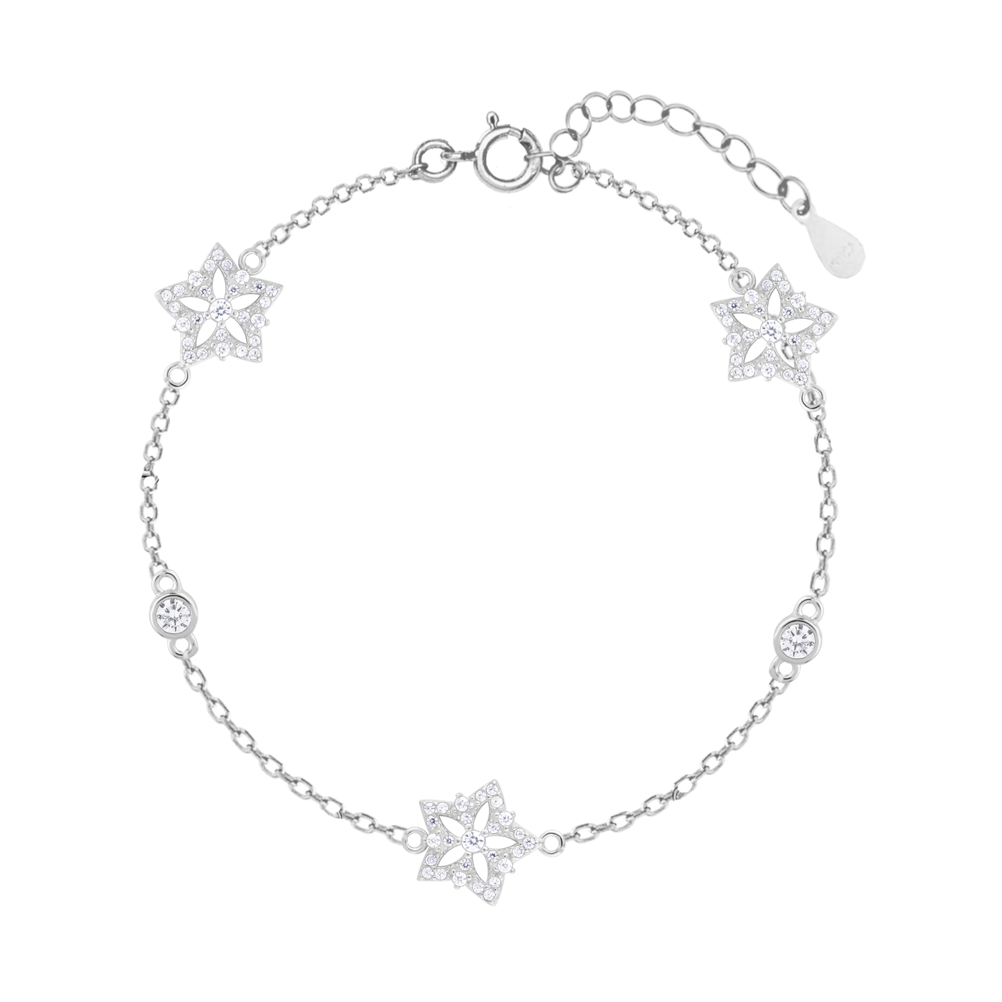 Triple Star Silver Floral Zircon Bracelet