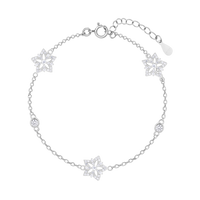 Triple Star Silver Floral Zircon Bracelet