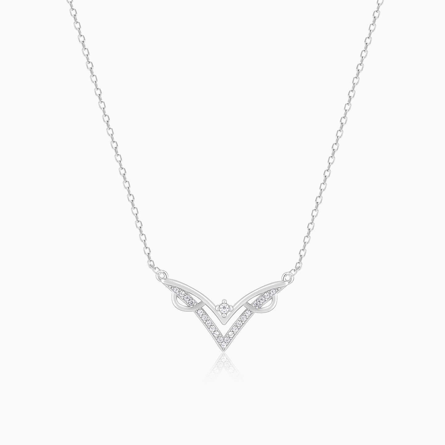 Signature V-Shaped Silver Pendant with Link Chain