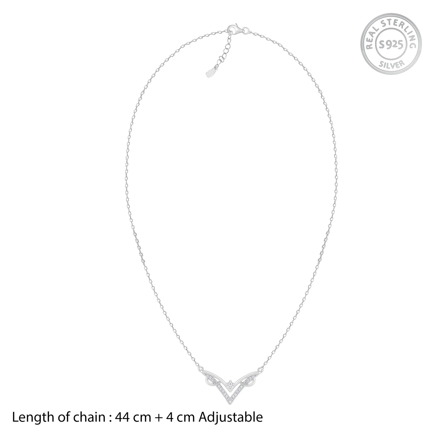 Signature V-Shaped Silver Pendant with Link Chain