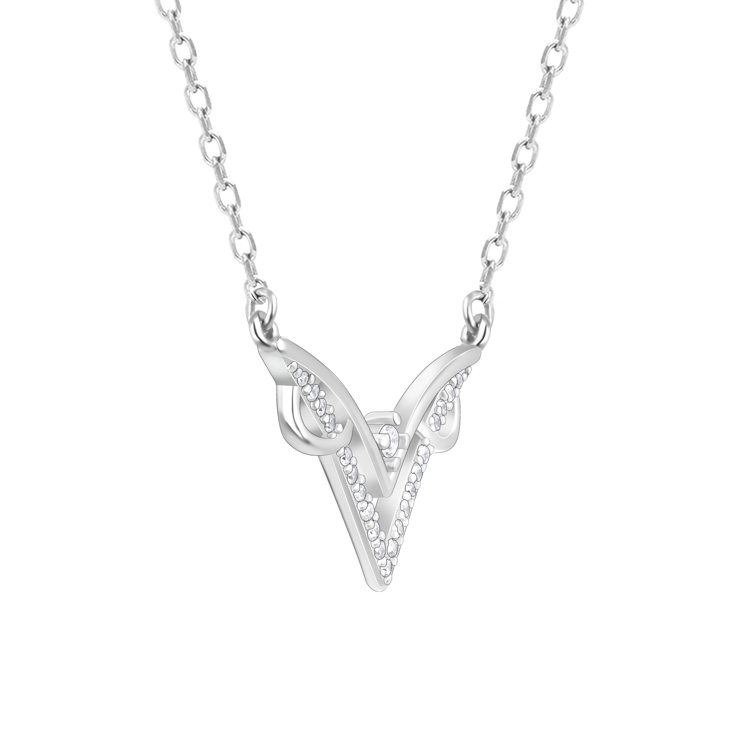 Signature V-Shaped Silver Pendant with Link Chain