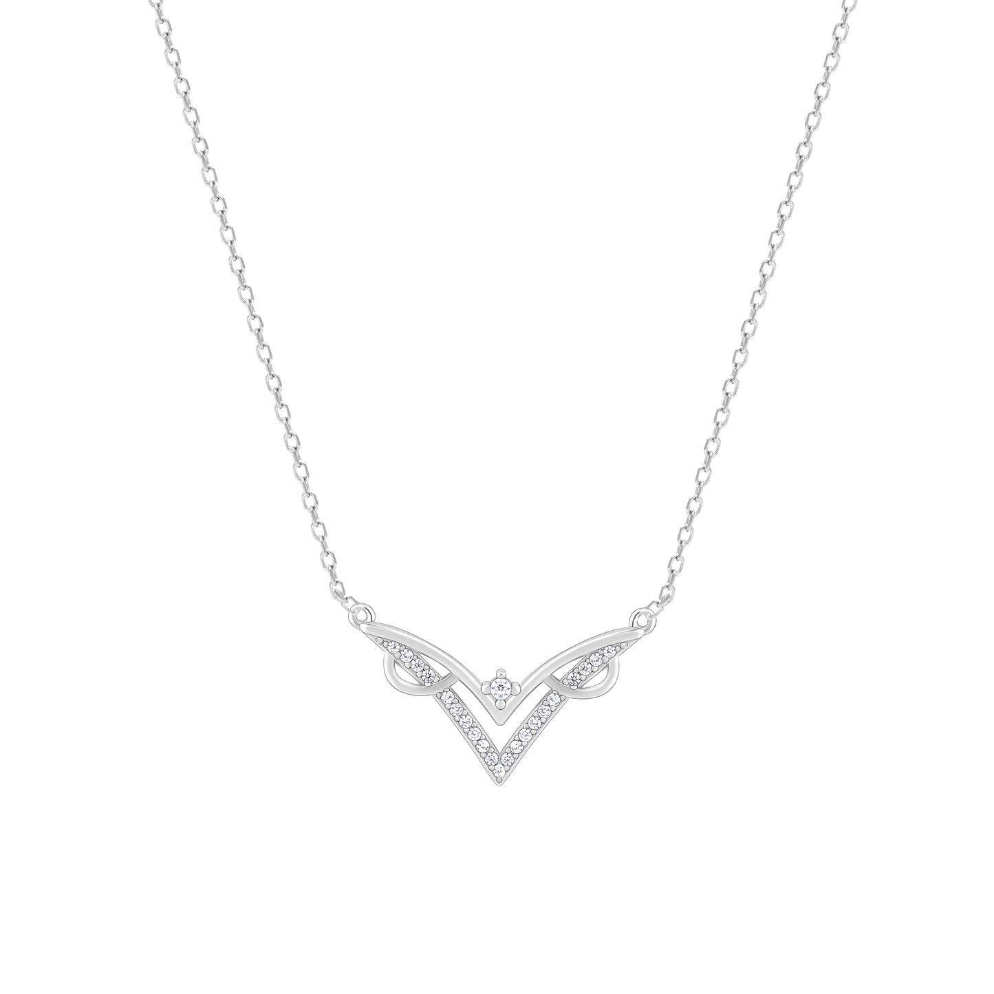 Signature V-Shaped Silver Pendant with Link Chain