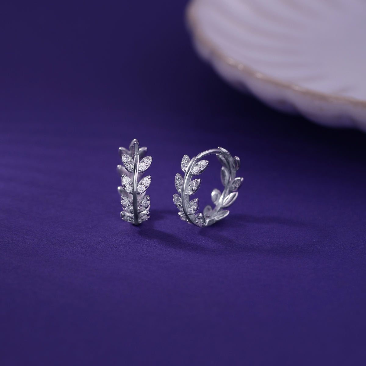 RACHIVA 925 Silver CZ Leaf Huggie Hoop Earrings for Women
