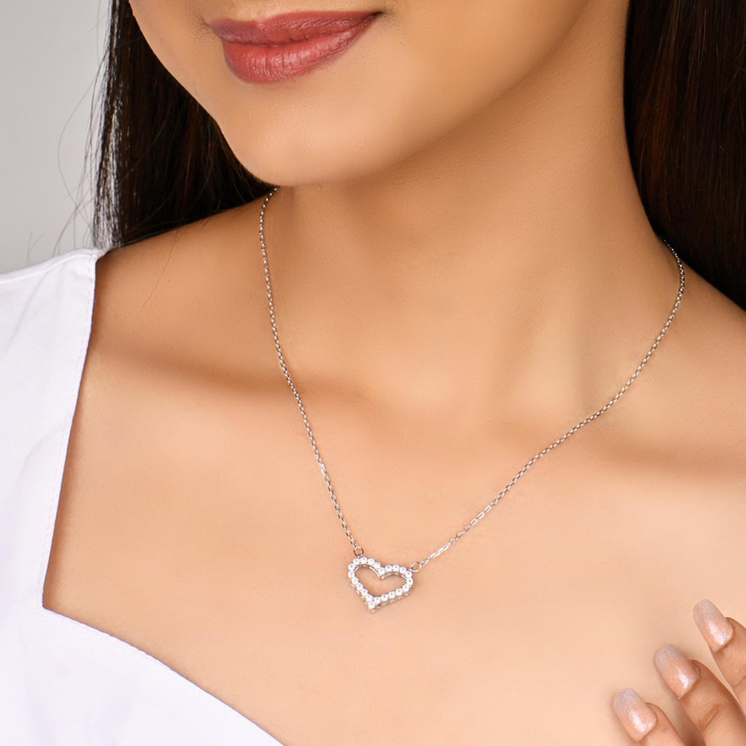 Silver Heart Affection Love Pendant with Link Chain