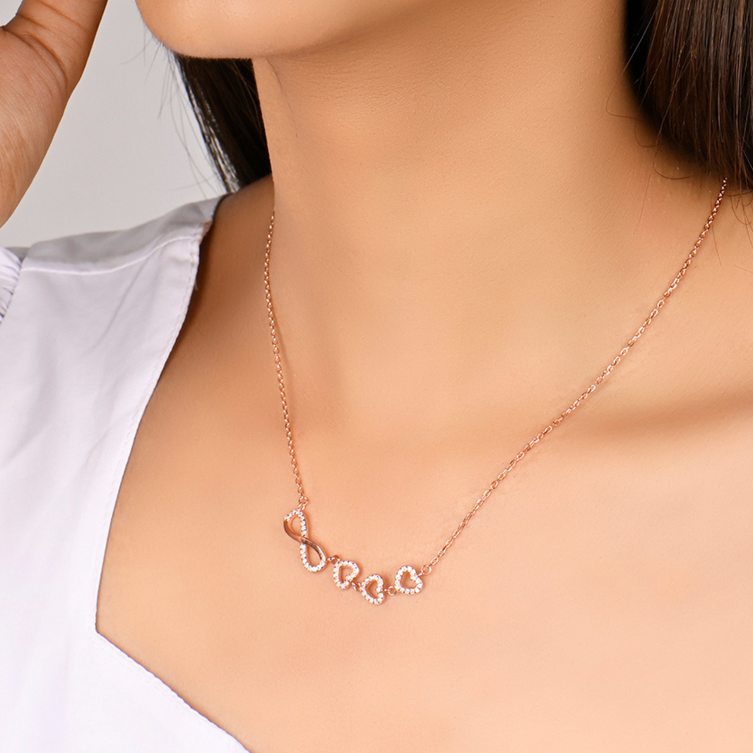 Infinity Love Trifold Hearts Zircon Rose Gold Pendant with Link Chain