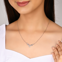 Signature V-Shaped Silver Pendant with Link Chain