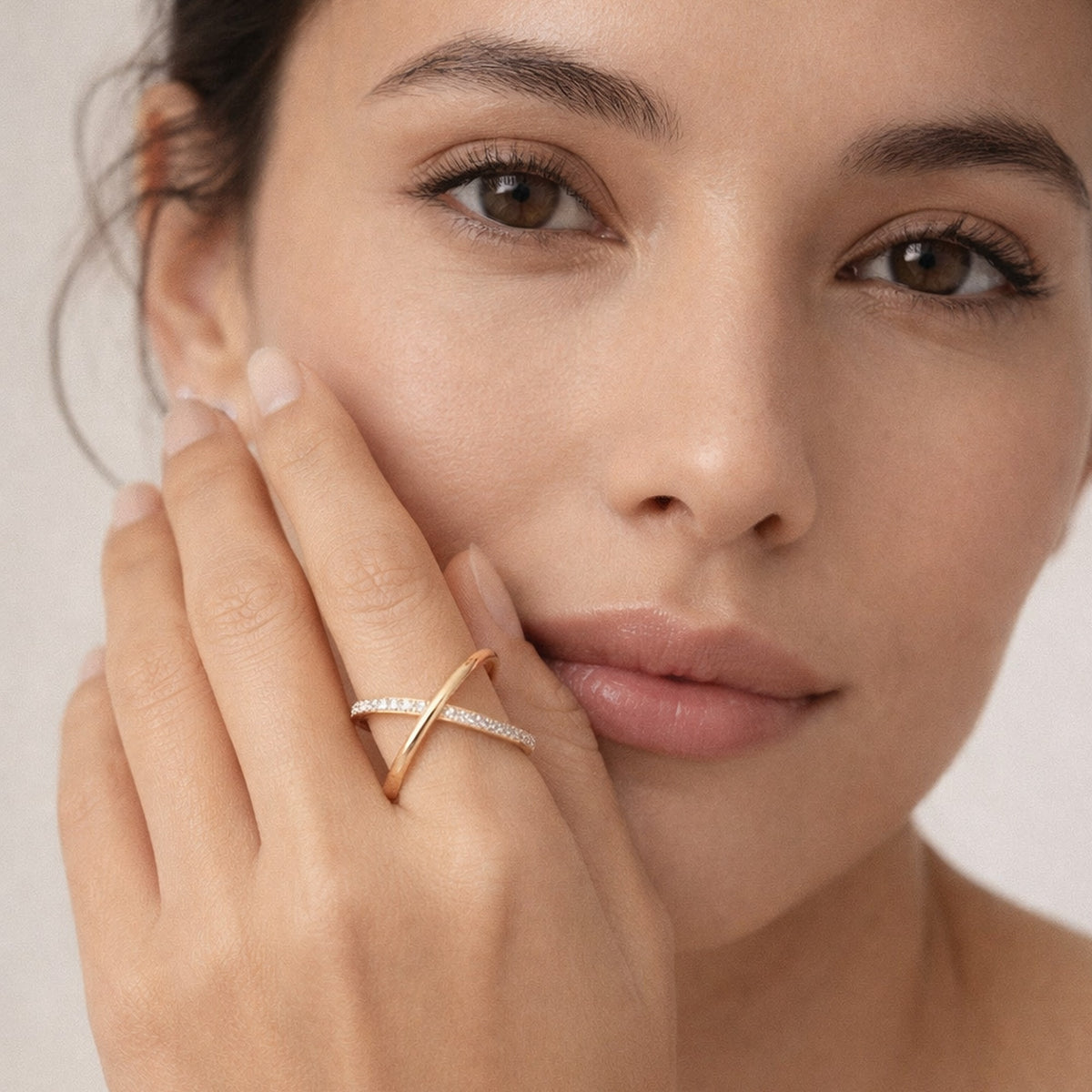 18K Gold Plated X-Cross CZ Criss-Cross Open Ring