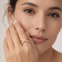18K Gold Plated X-Cross CZ Criss-Cross Open Ring